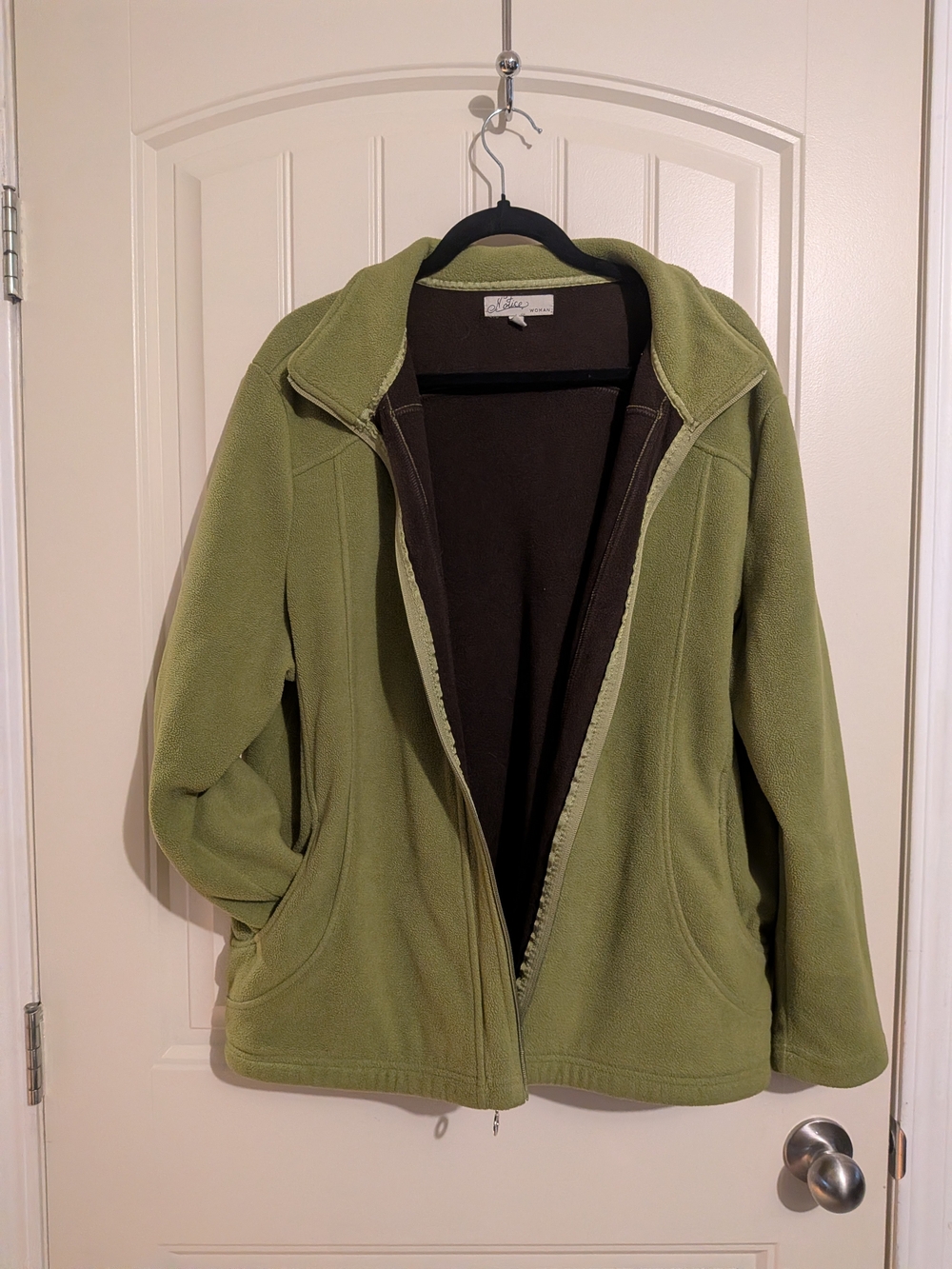 Olive Green Women's Full-Zip Fleece Jacket With Pockets